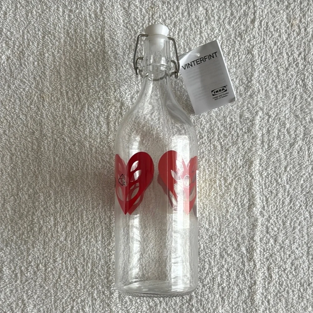 IKEA Vinterfint Glass Bottle with Red Heart Motif